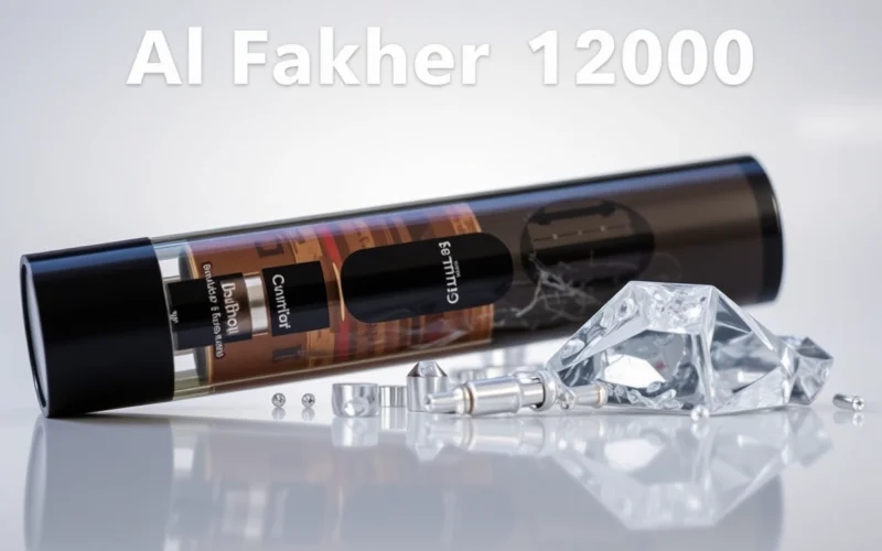 Al Fakher 12000 disposable vape showcasing its premium design and features, emphasizing the capacity for 12,000 puffs and flavorful options.